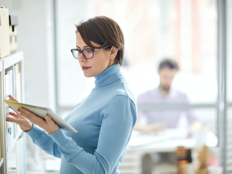 Accountant with touchpad